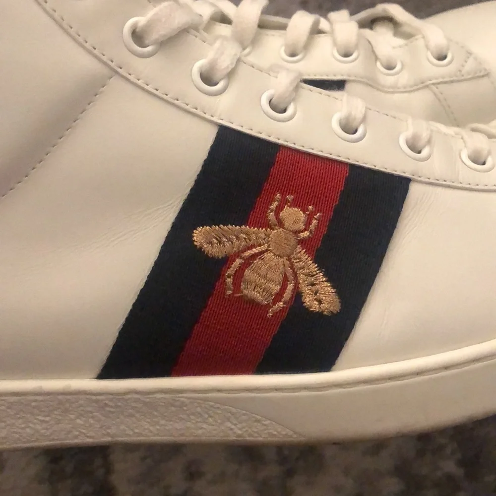 Gucci Bee Ace high top sneakers white leather mens - Picture 4 of 7
